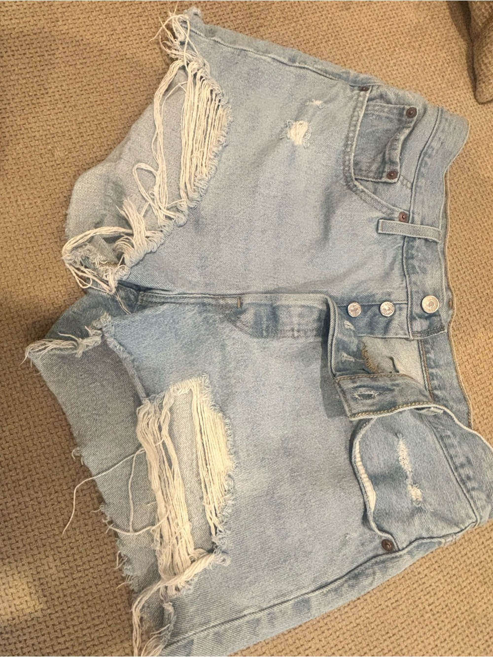 Levi's Light Blue Distressed Denim Shorts